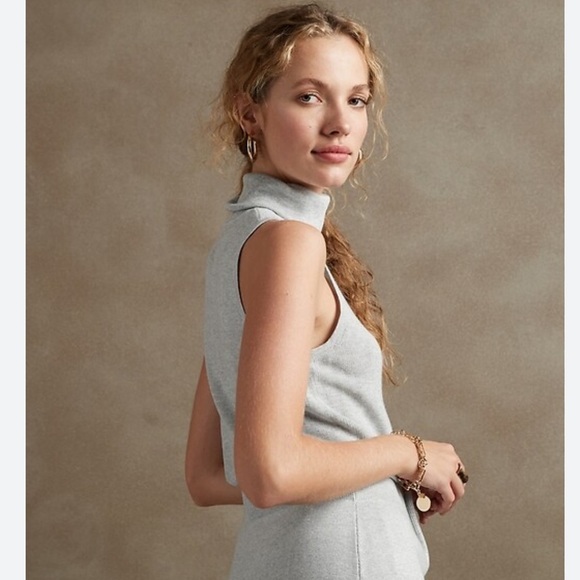 Banana Republic Lurex Turtleneck Sweater Sleeveless Metallic Silver - Picture 2 of 6